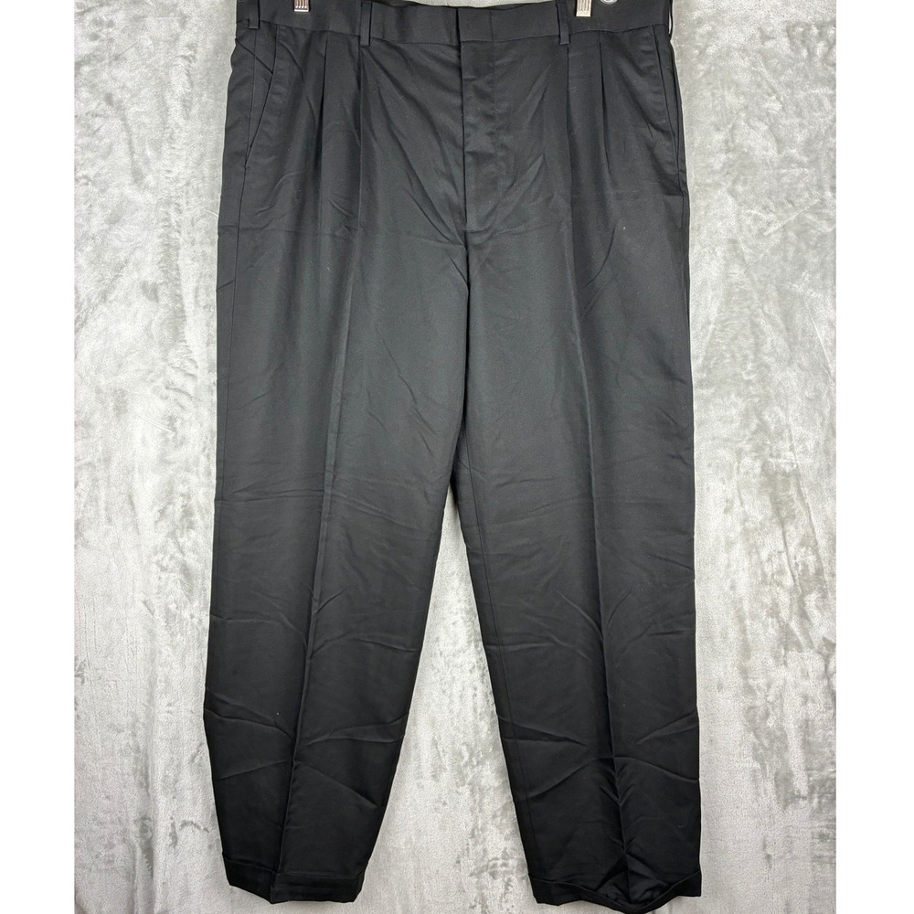 Perry Ellis Mens Principles Black Pleated Easy Care Dress Pants Size 42x32